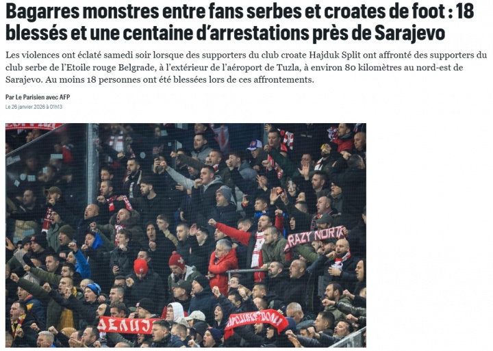 易游体育赛事机构-法媒：克罗地亚和塞尔维亚球迷爆发大规模冲突，93人被捕18人受伤